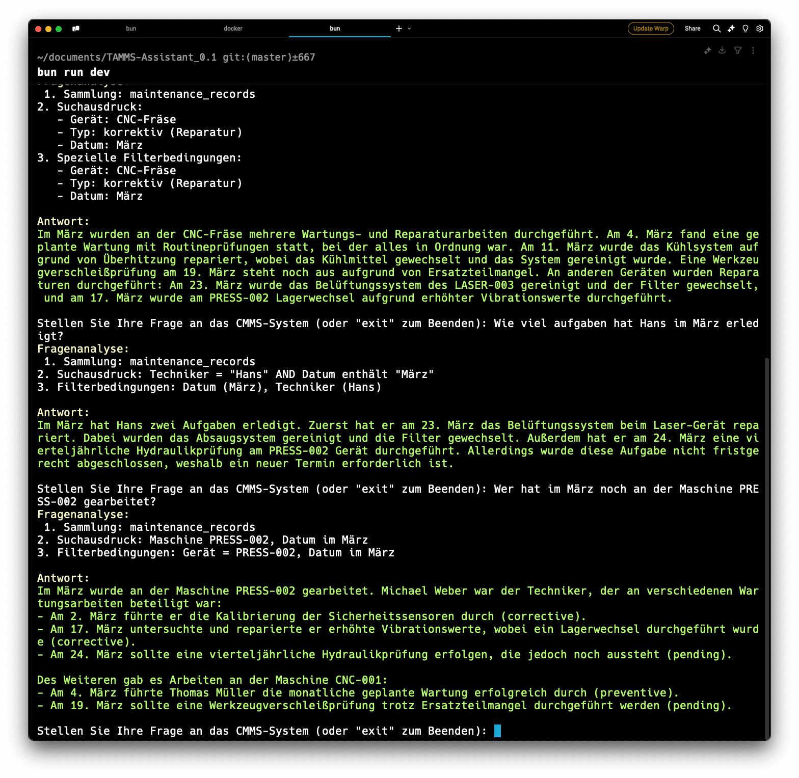 Beispiel für ausstehende Wartungsaufgaben