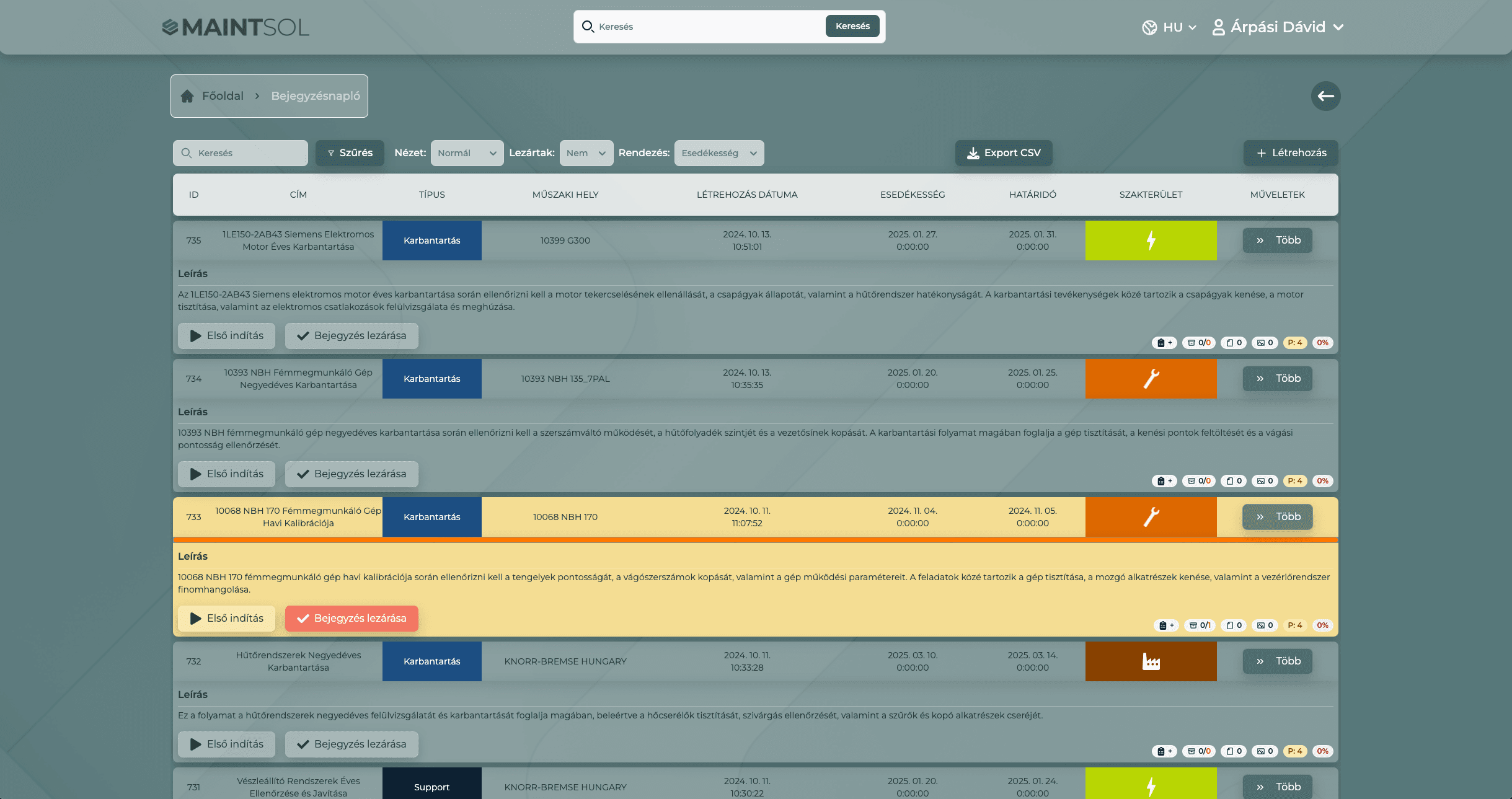 TAMMS Logbuch Dashboard