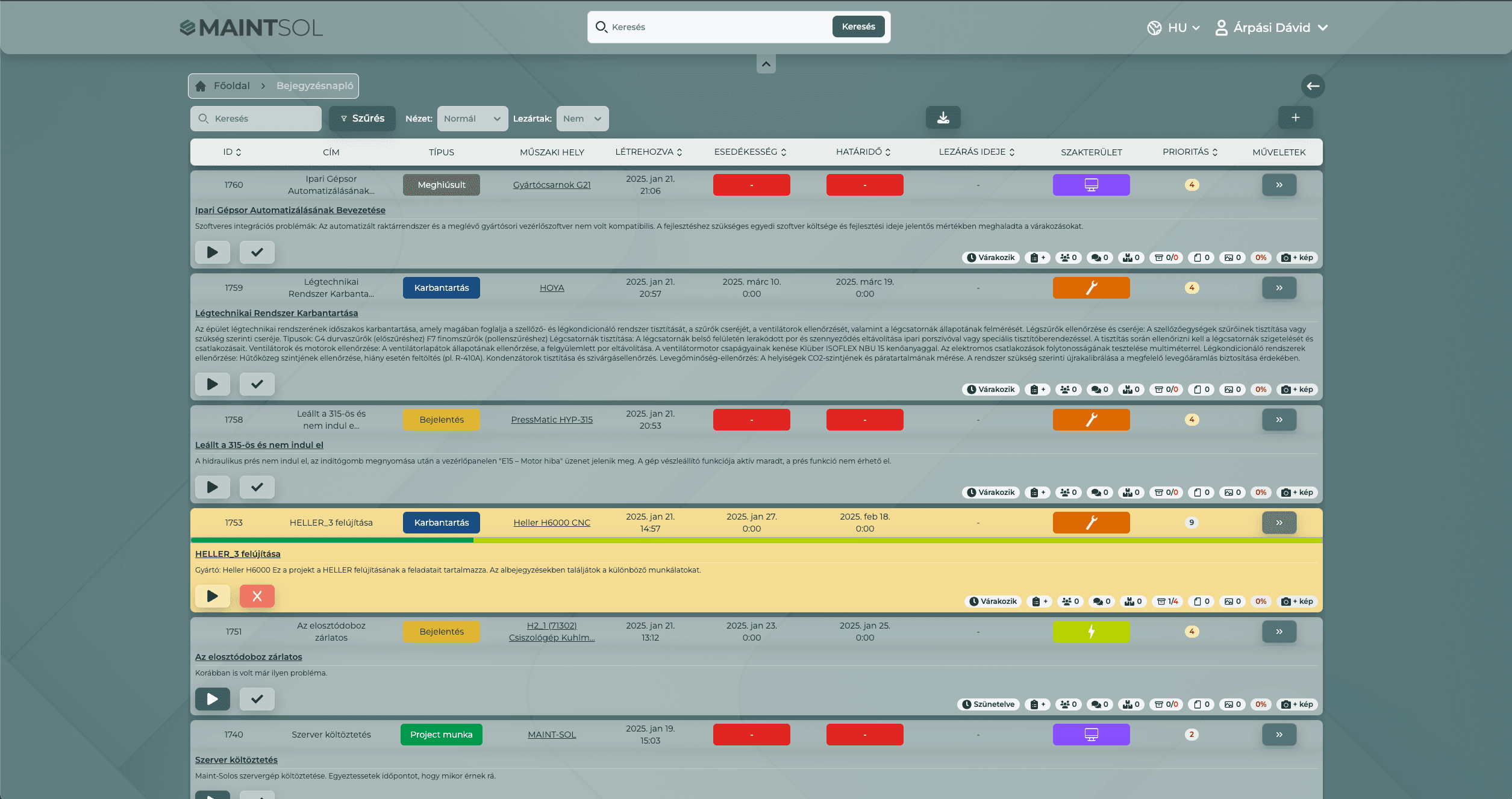 TAMMS Logbuch Dashboard